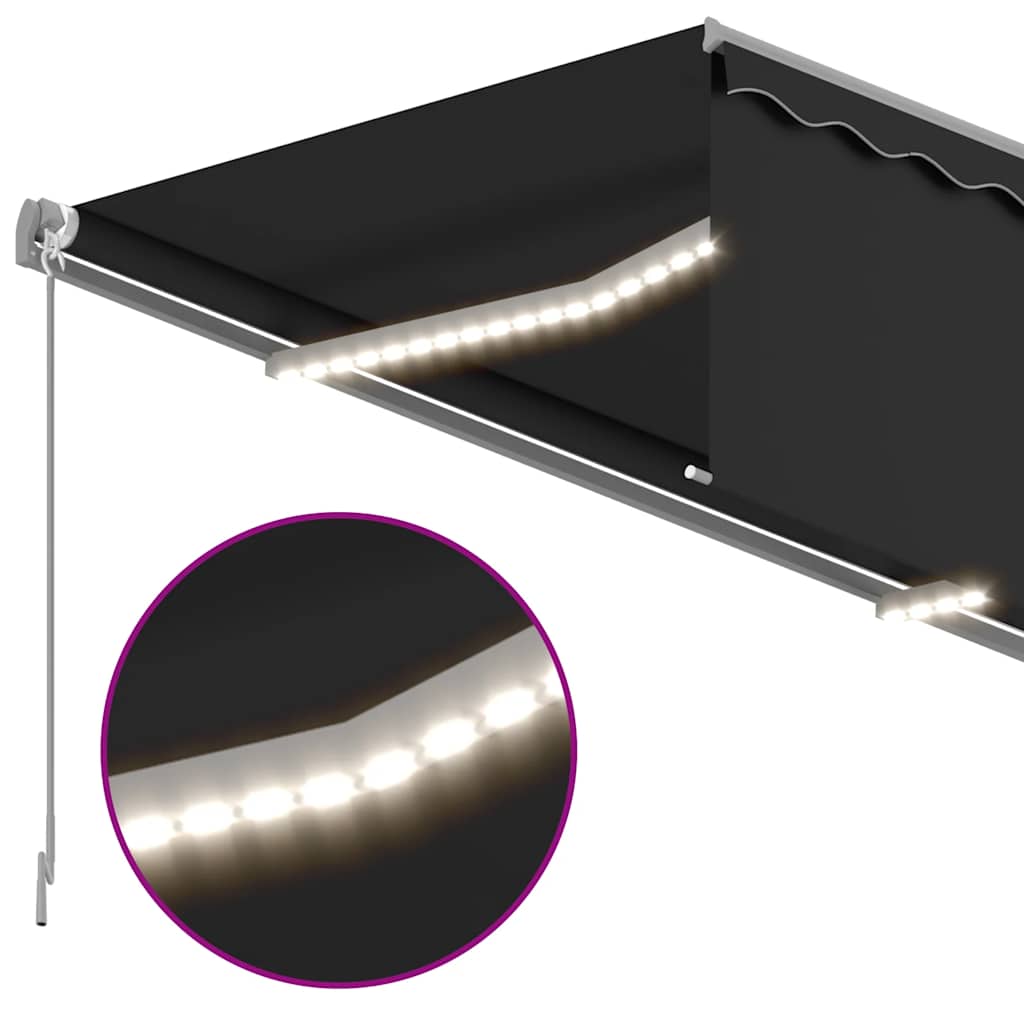 markise m. gardin+LED+vindsensor 4,5x3 m automatisk antracitgrå