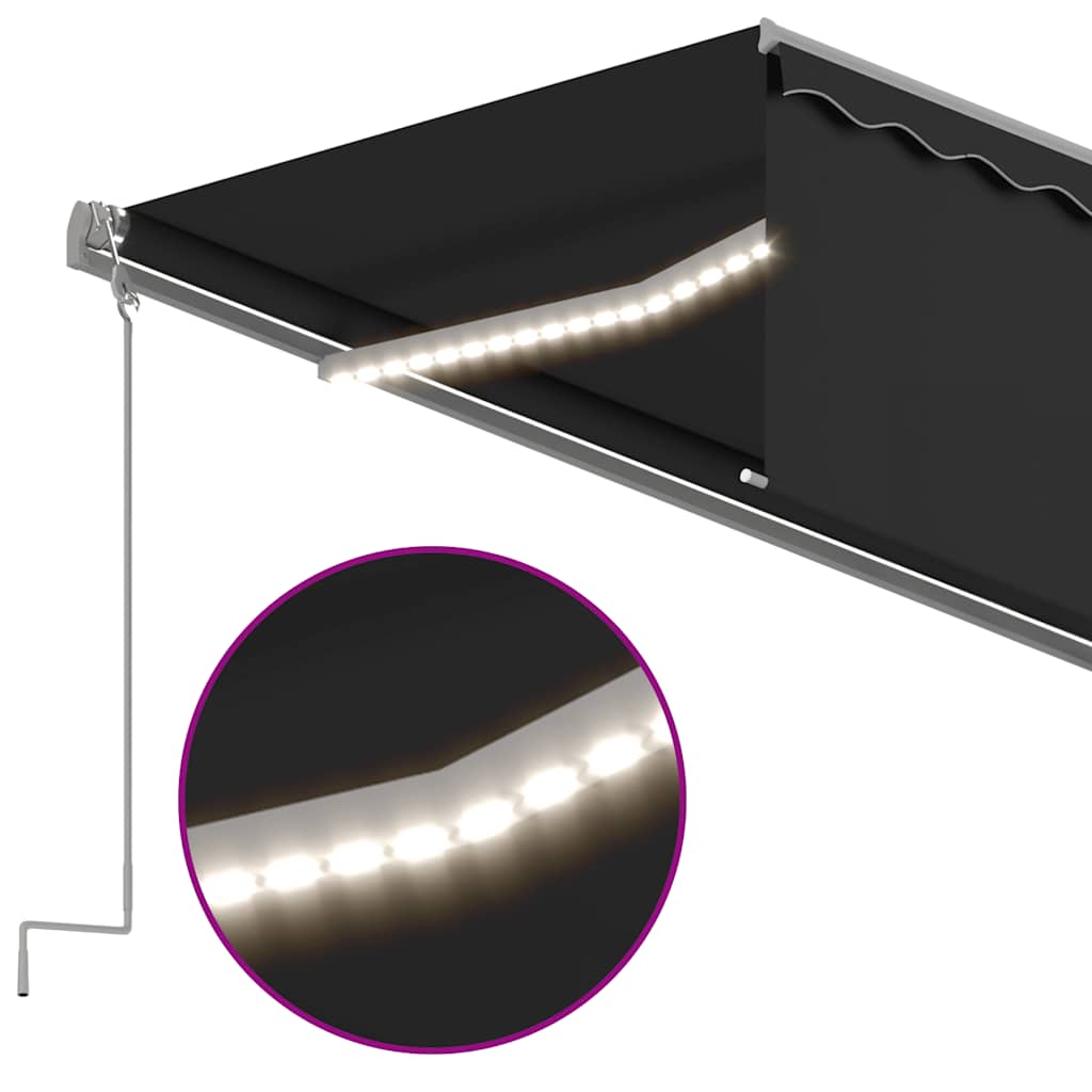 markise m. gardin+LED+vindsensor 5x3 m automatisk antracitgrå