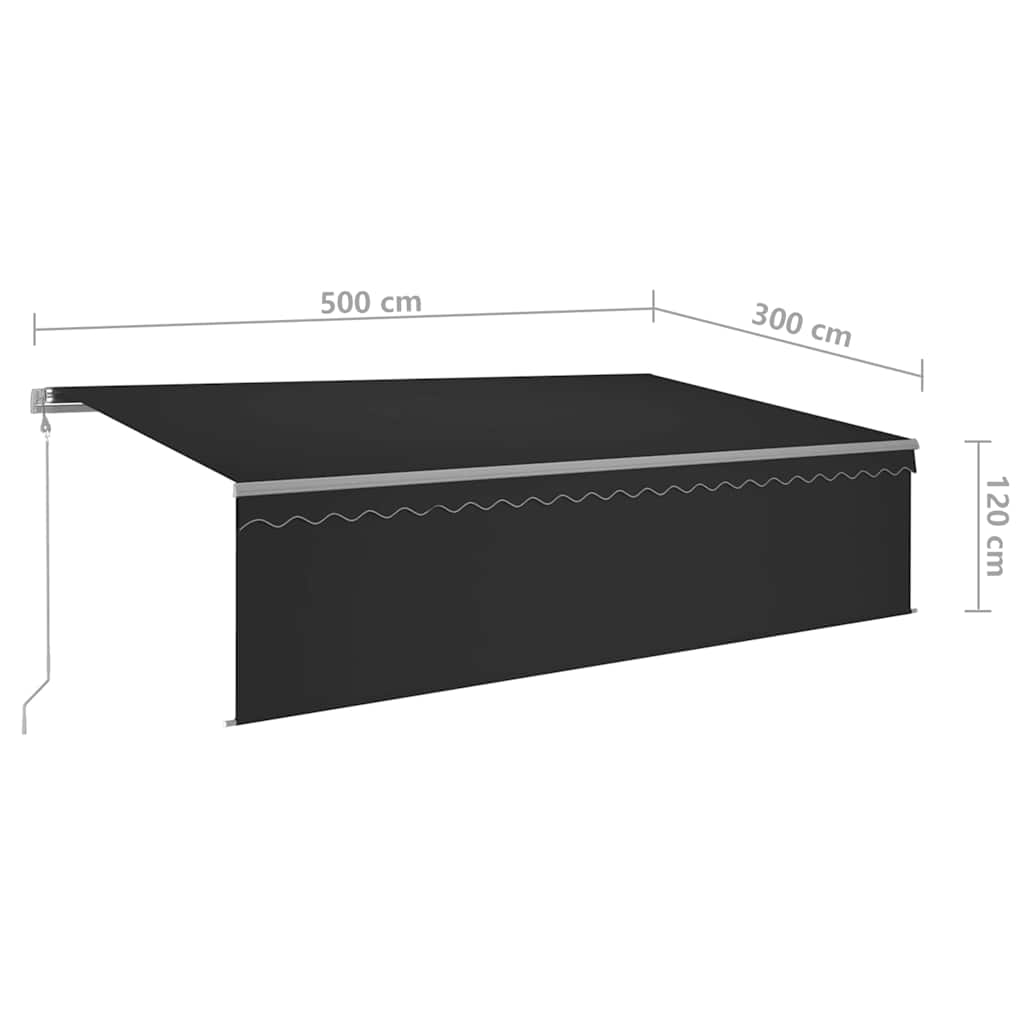 markise m. gardin+LED+vindsensor 5x3 m automatisk antracitgrå