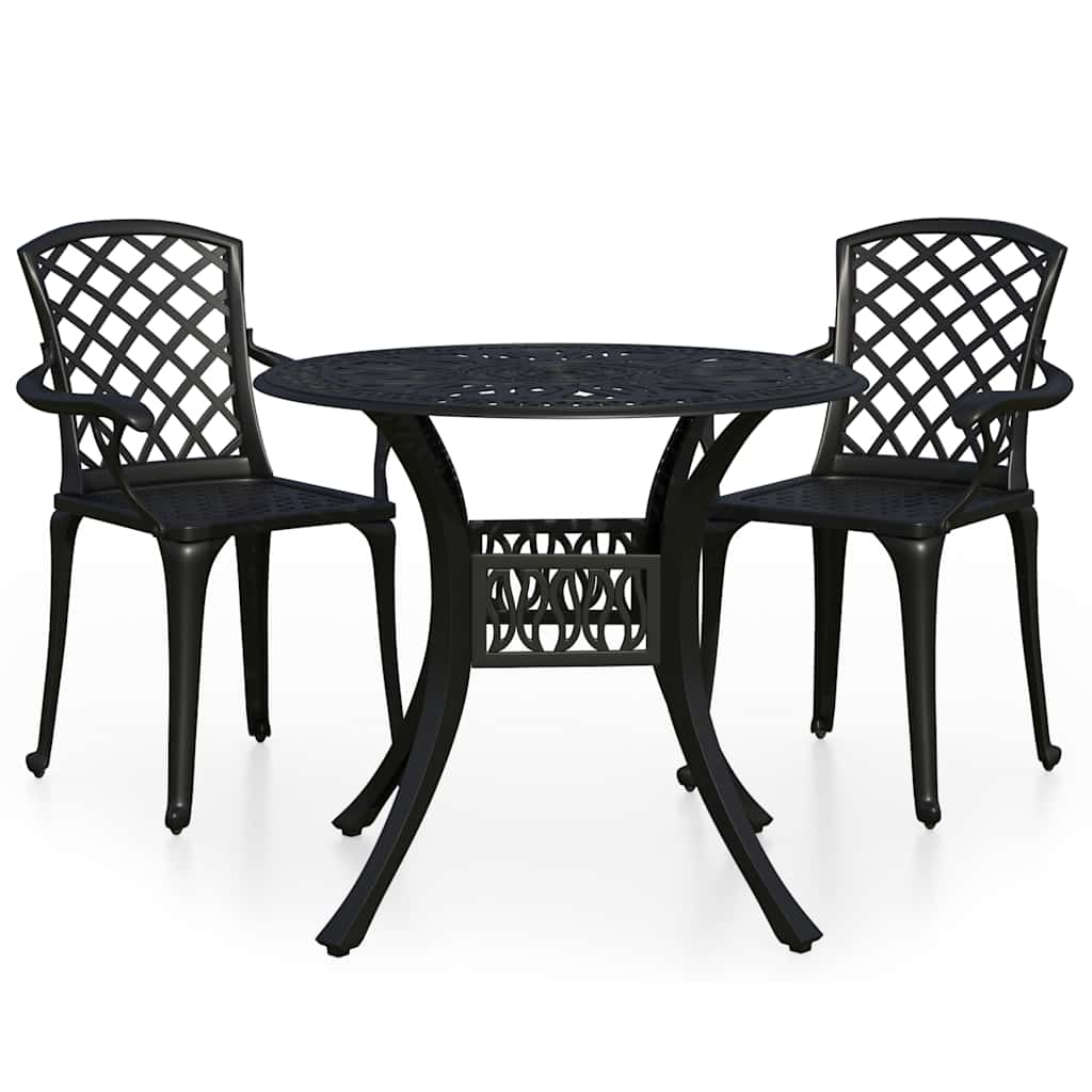 bistrosæt 3 dele støbt aluminium sort