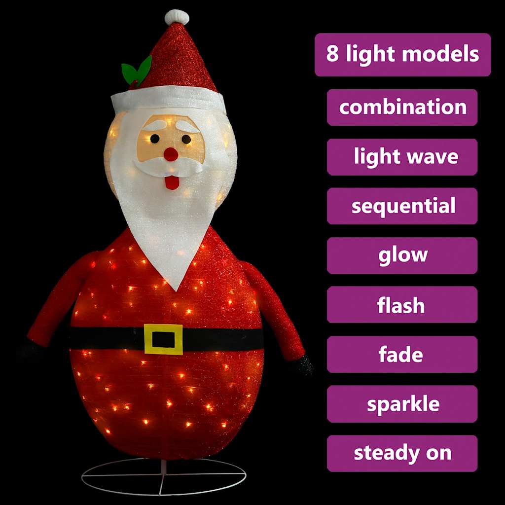 dekorativ julemandsfigur m. LED-lys 90 cm luksuriøst stof