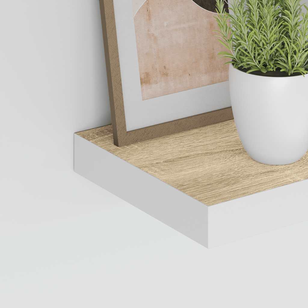 væghylde 40x23,5x3,8 cm MDF egetræsfarve og hvid