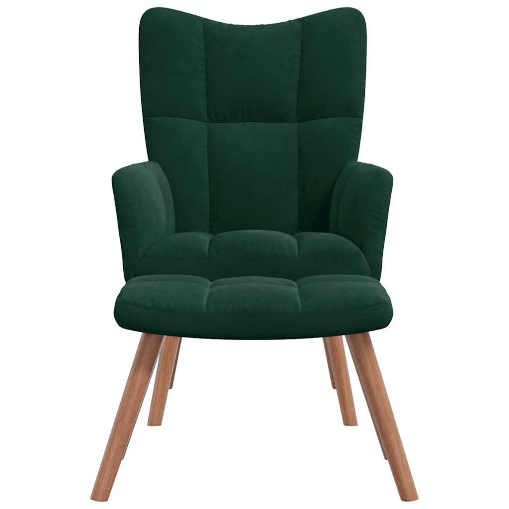 lænestol med fodskammel fløjl mørkegrøn