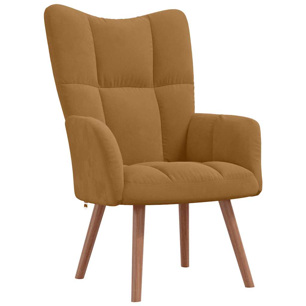 lænestol med fodskammel fløjl brun