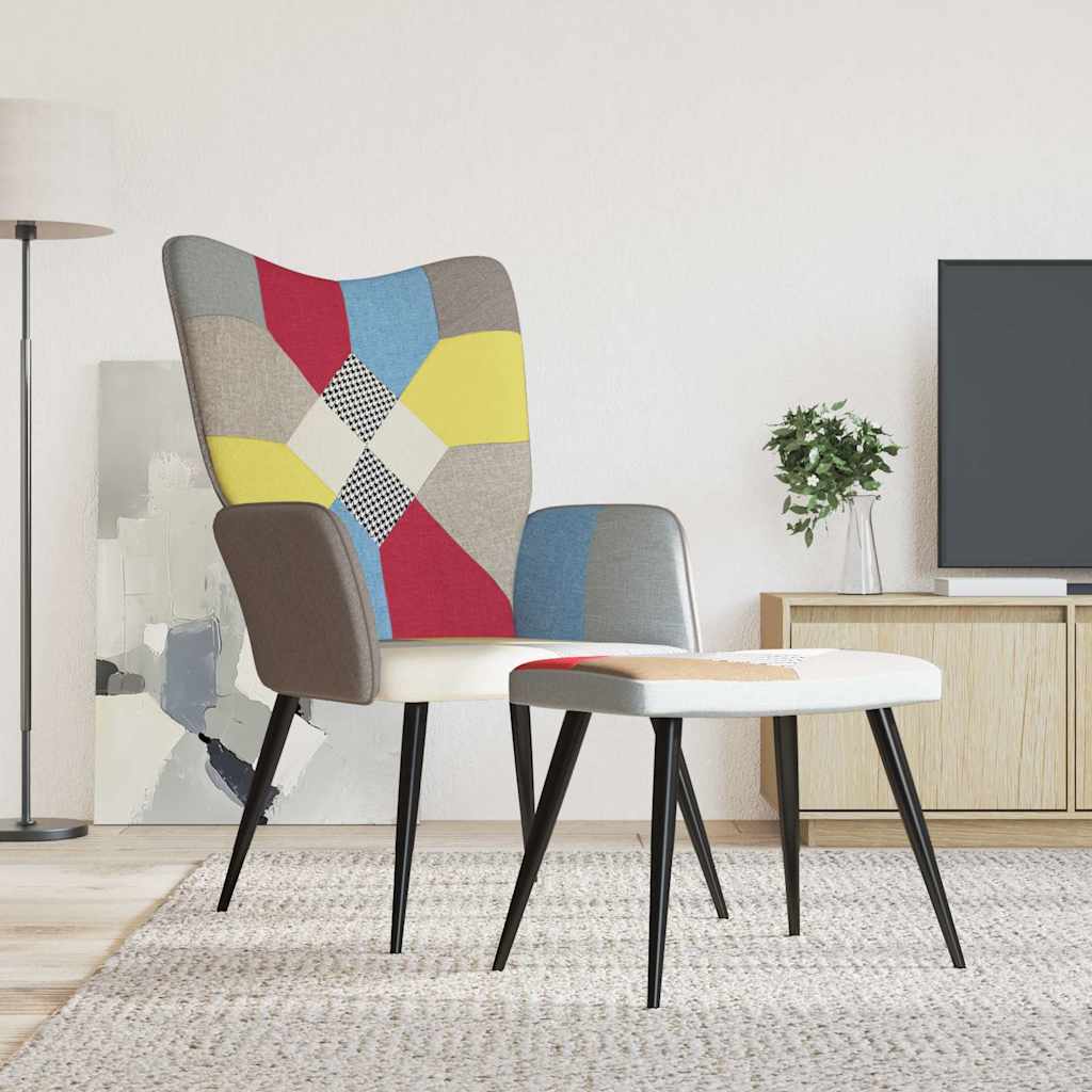 lænestol med fodskammel stof patchwork