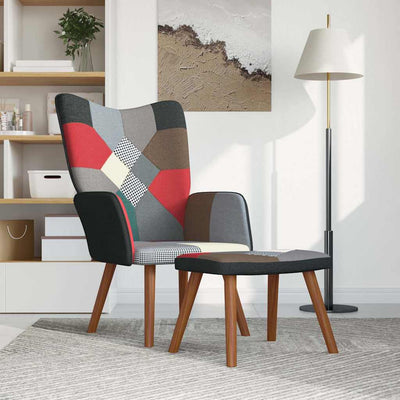 lænestol med fodskammel stof patchwork