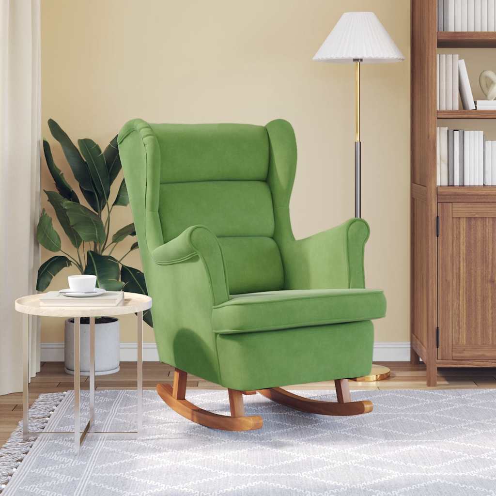 gyngestol med ryglæn lysegrøn fløjl og massivt træ