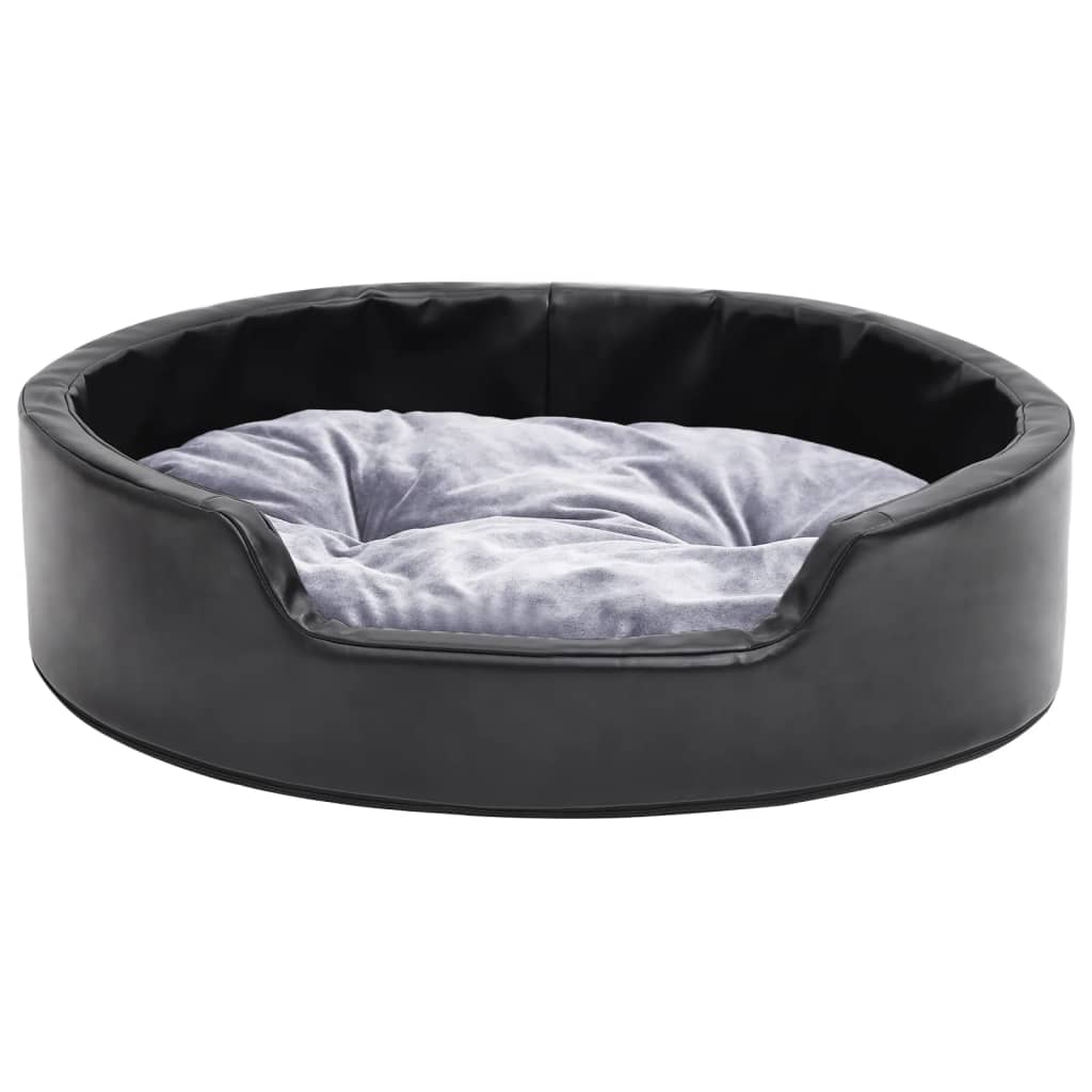 hundekurv 69x59x19 cm plys og kunstlæder sort og grå