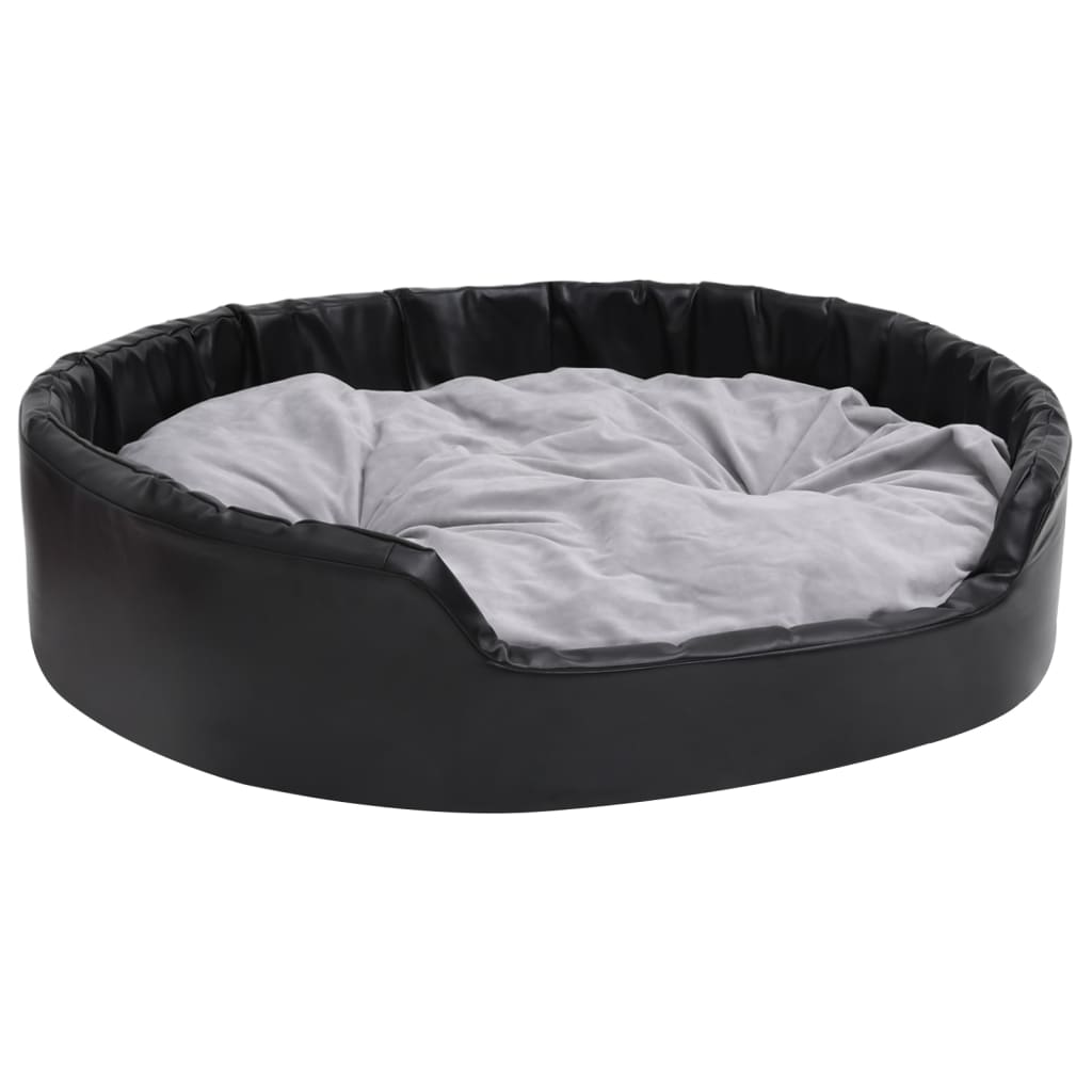 hundekurv 99x89x21 cm plys og kunstlæder sort og grå