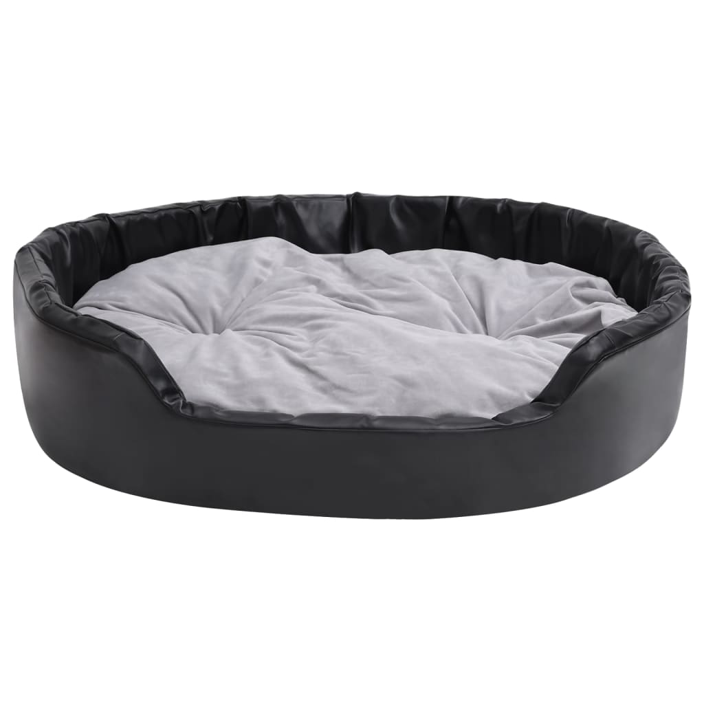 hundekurv 99x89x21 cm plys og kunstlæder sort og grå