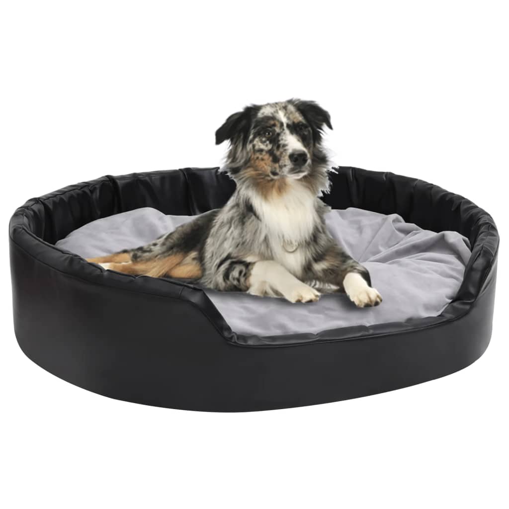 hundekurv 99x89x21 cm plys og kunstlæder sort og grå