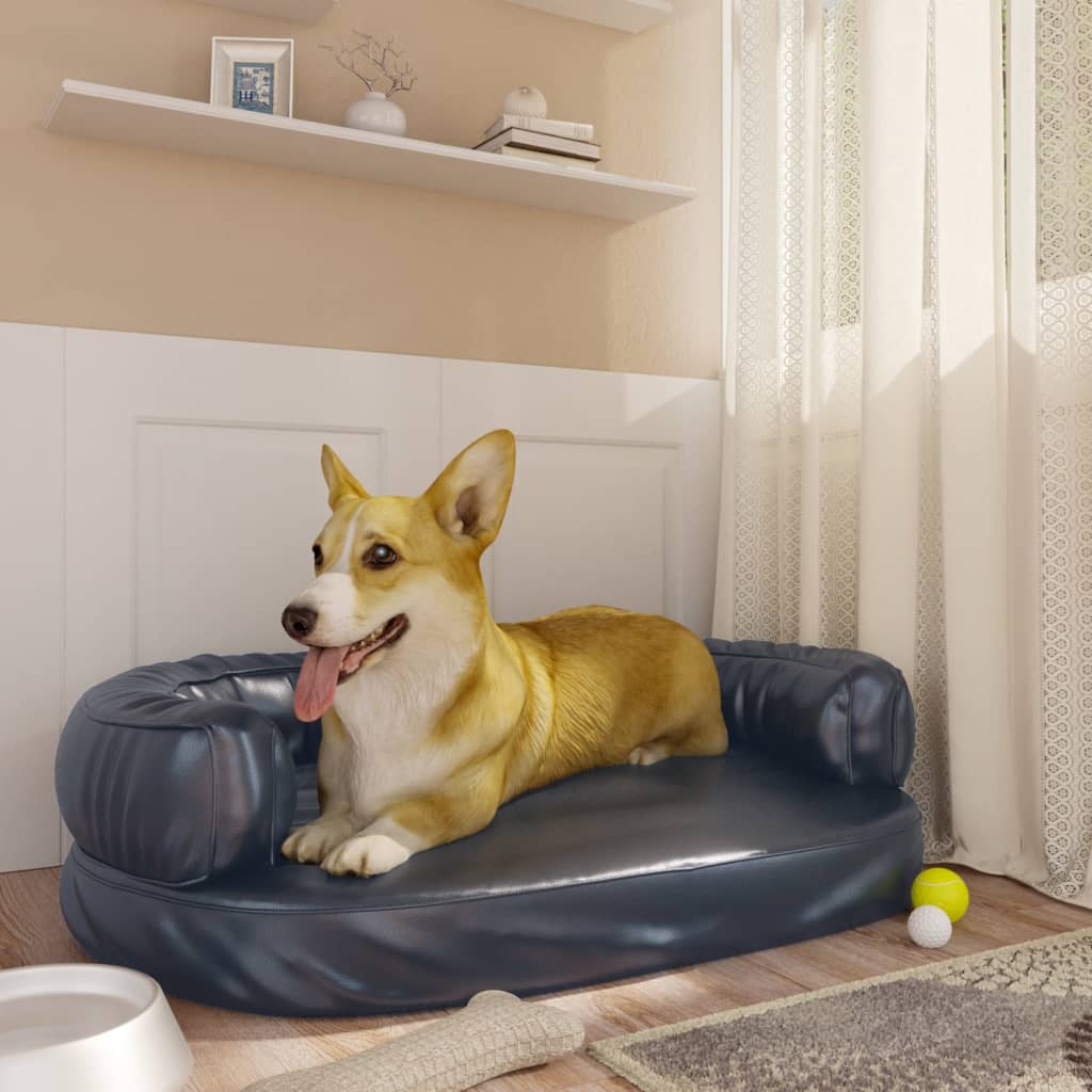 ergonomisk hundeseng 75x53 cm skum og kunstlæder mørkeblå