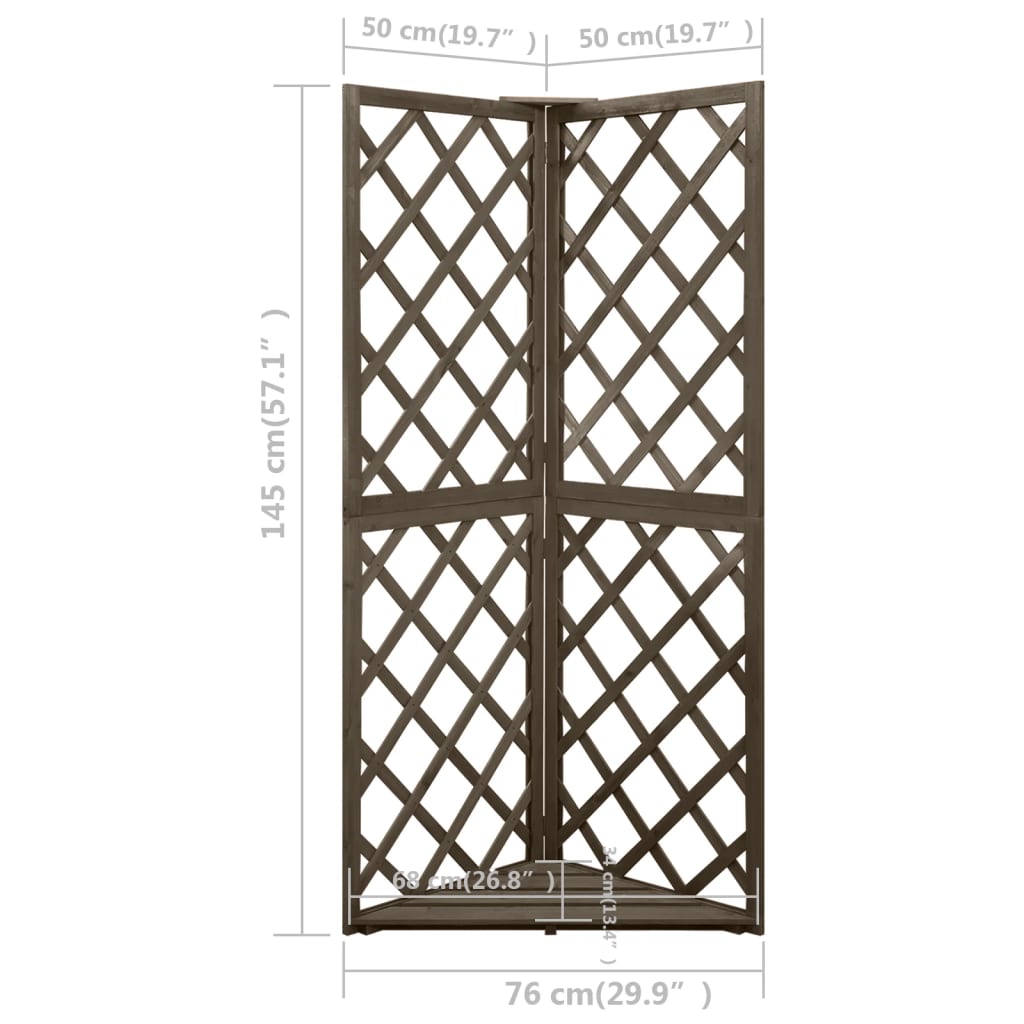 espalier til hjørne 50x50x145 cm massivt grantræ grå