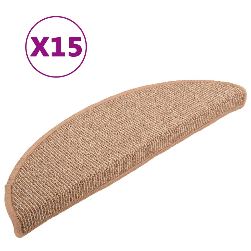 trappemåtter 15 stk. 56x17x3 cm lysebrune halvrunde