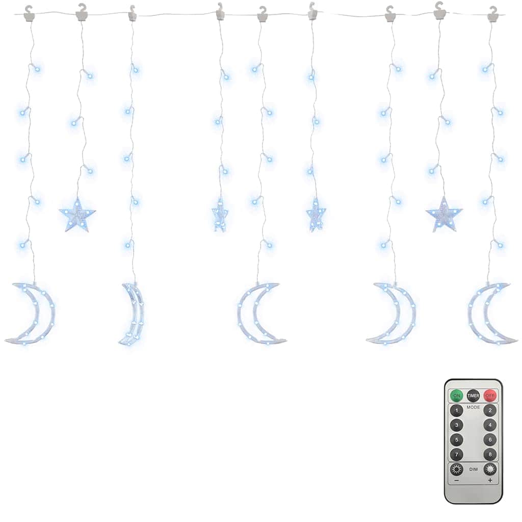 fairy lights-lyskæder stjerne og måne 138 LED'er kold hvid