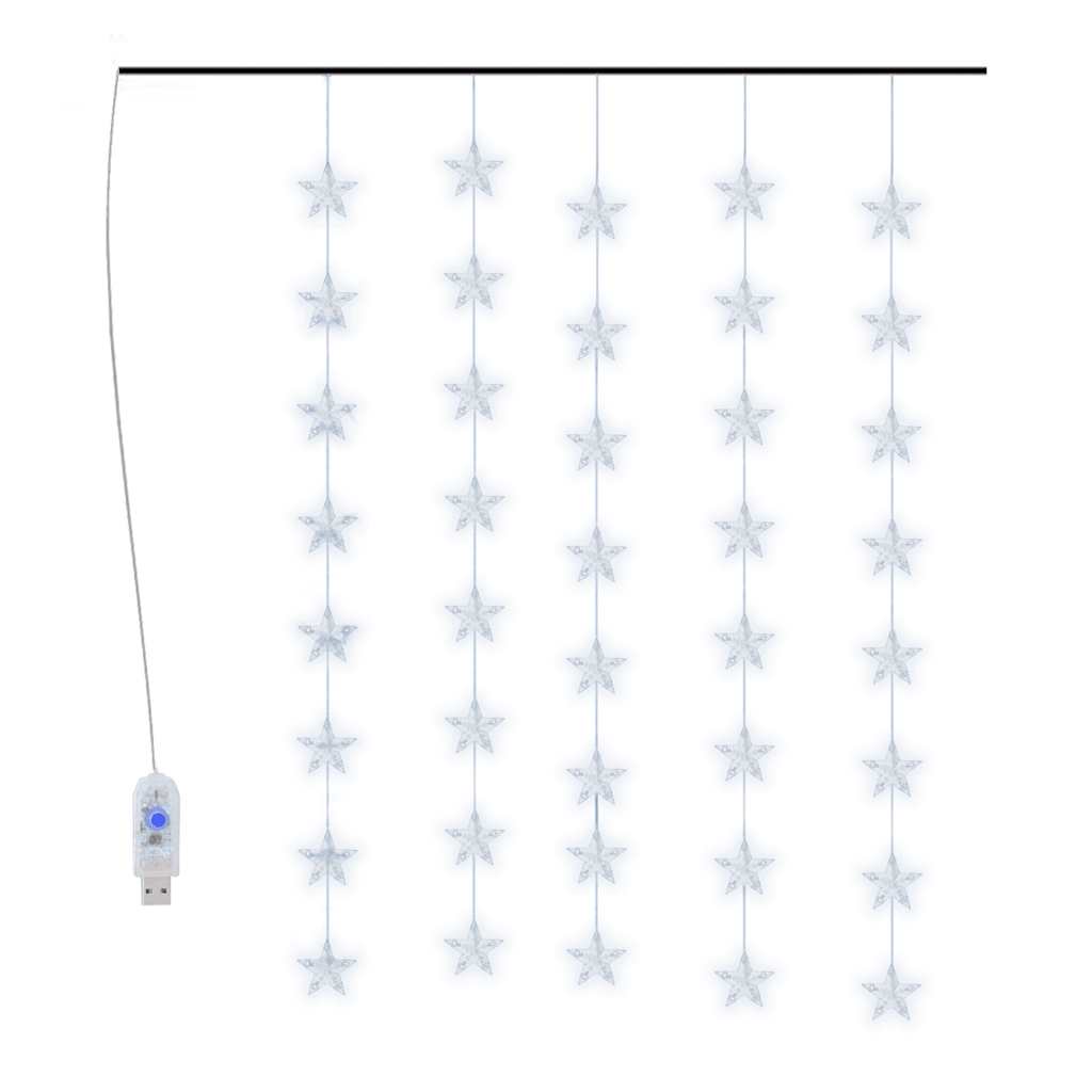 LED-lysgardin med stjerner 200 LED'er 8 funktioner kold hvid