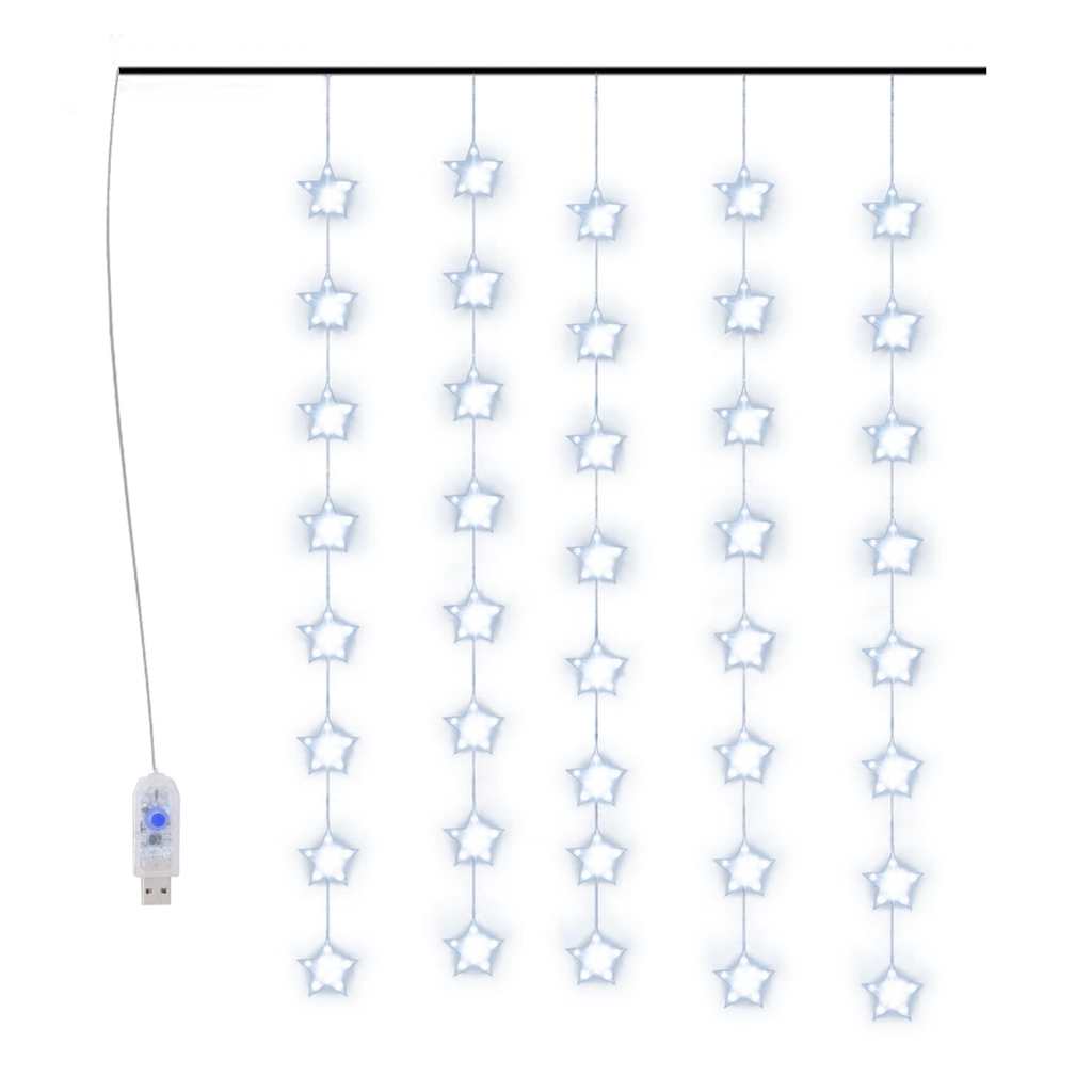 LED-lysgardin med stjerner 200 LED'er 8 funktioner blåt lys