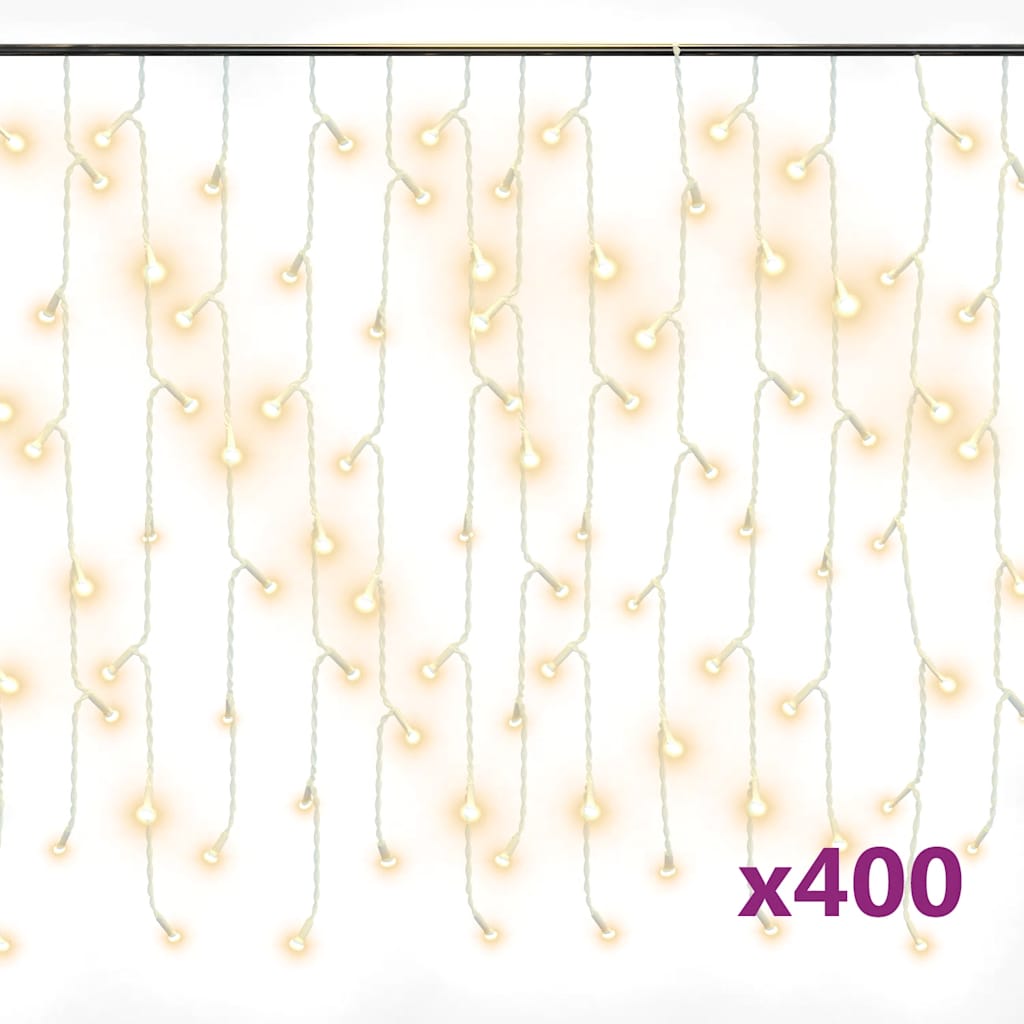 lysgardin 10 m 400 LED'er 8 funktioner varm hvid