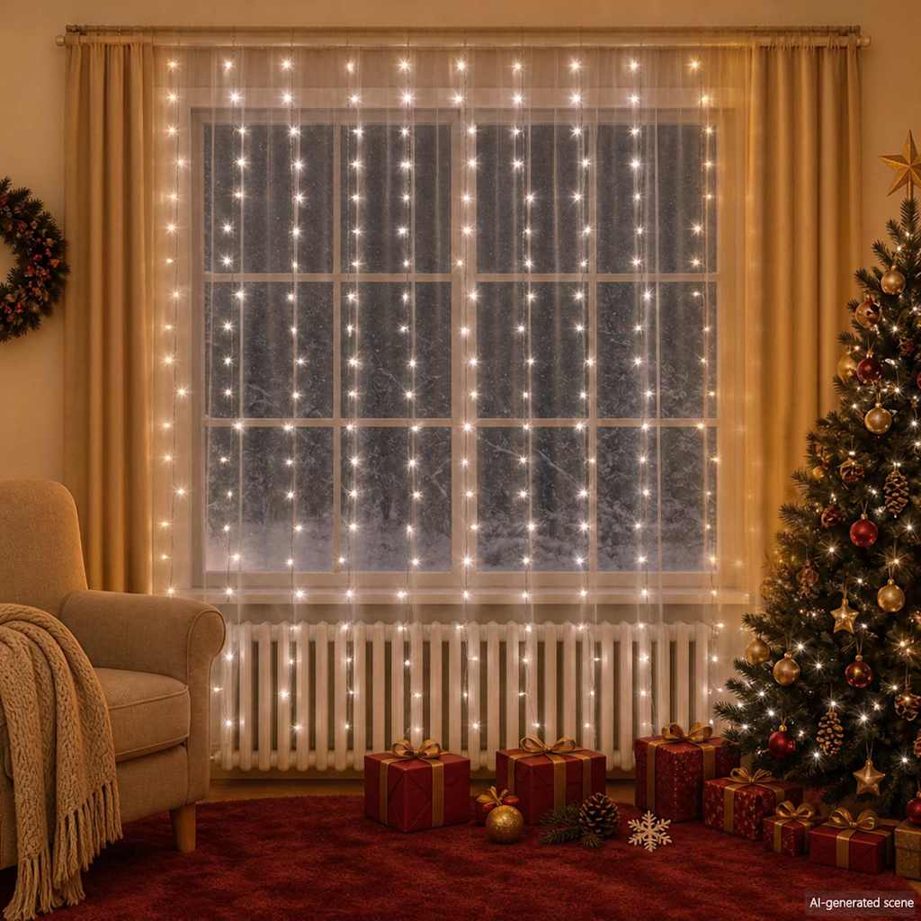 lysgardin 3x3 m 300 LED'er 8 funktioner kold hvid