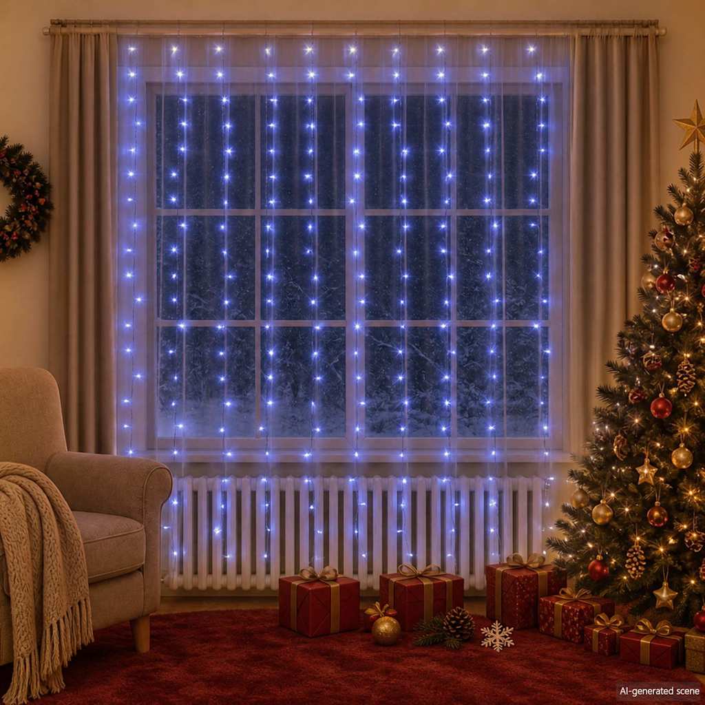 lysgardin 3x3 m 300 LED'er 8 funktioner blå