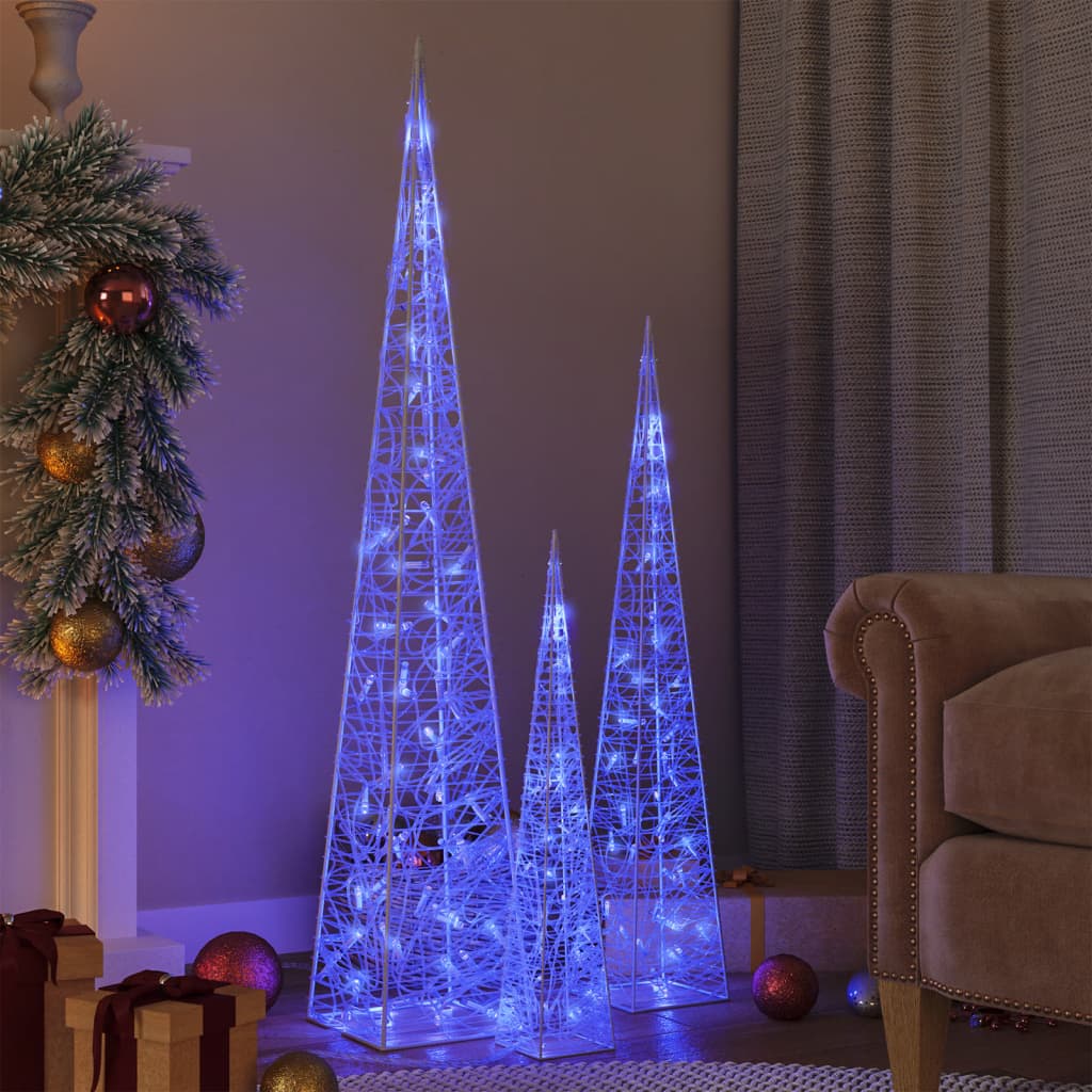 dekorativt LED-lyskeglesæt 60/90/120 cm akryl blå