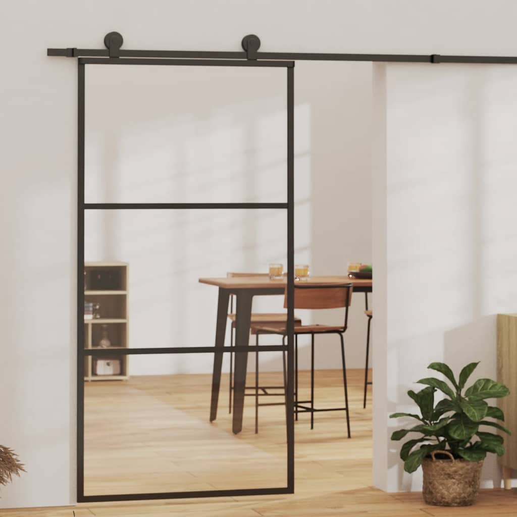 skydedør 102x205 cm sikkerhedsglas og aluminium  sort
