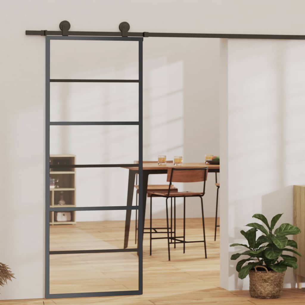 skydedør 76x205 cm sikkerhedsglas og aluminium sort