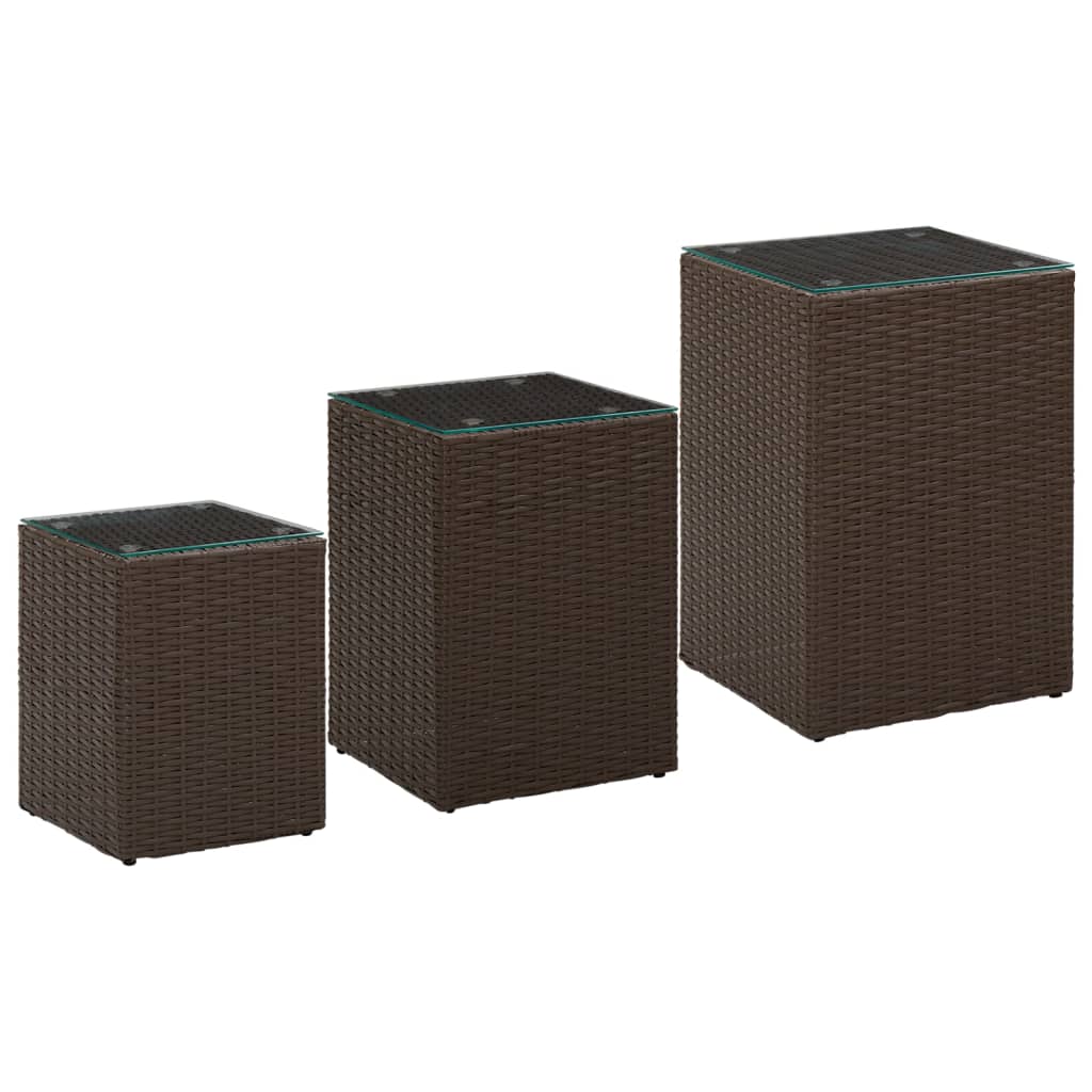 sideborde med glastop 3 stk. polyrattan brun