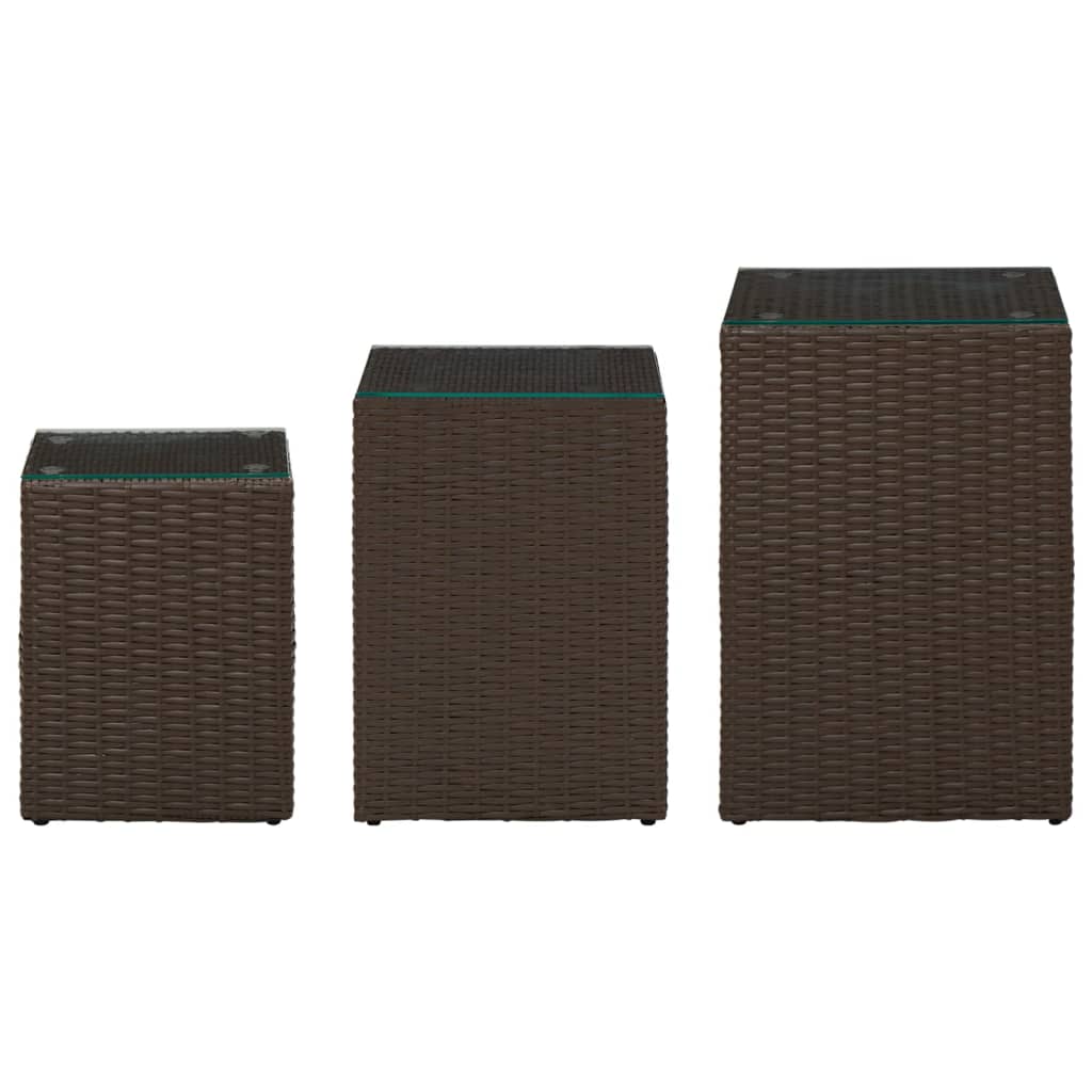 sideborde med glastop 3 stk. polyrattan brun