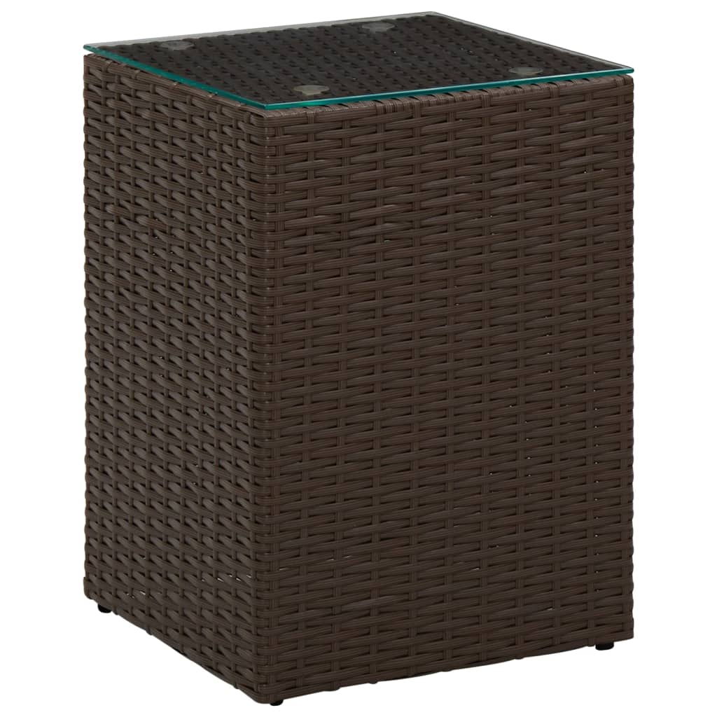sideborde med glastop 3 stk. polyrattan brun