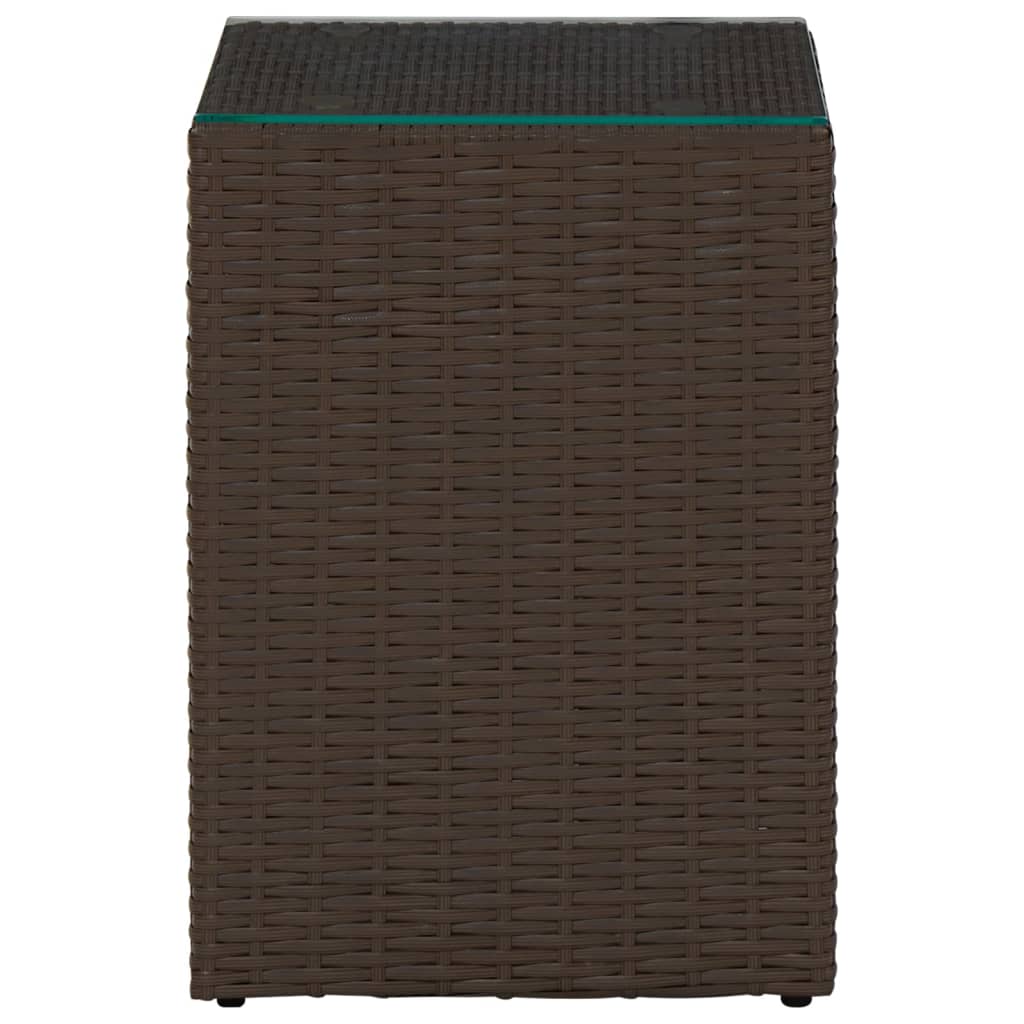 sideborde med glastop 3 stk. polyrattan brun