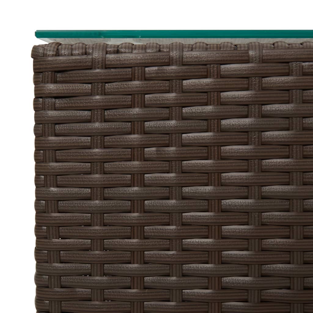 sideborde med glastop 3 stk. polyrattan brun