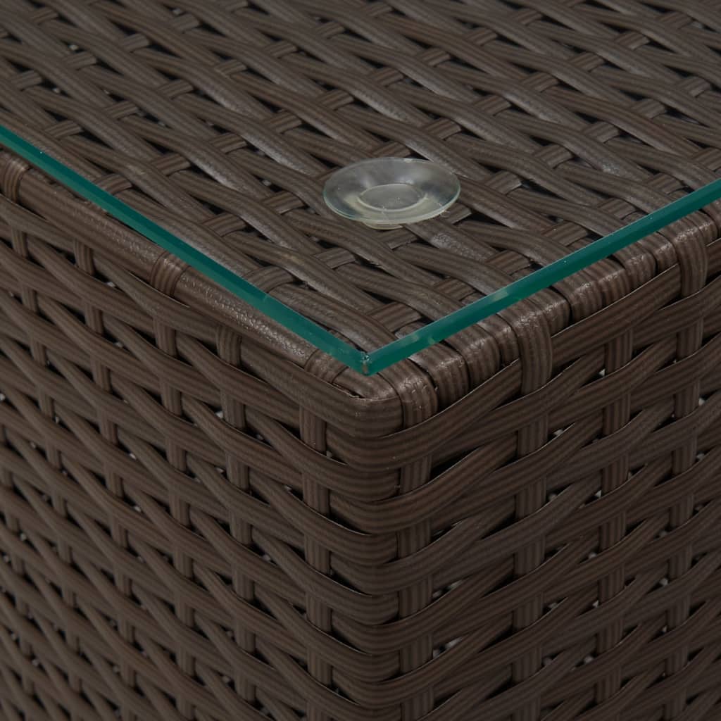 sideborde med glastop 3 stk. polyrattan brun