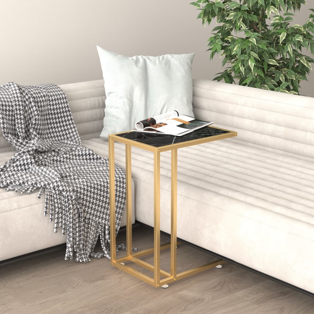 sidebord 50x35x65 cm hærdet glas sort marmor