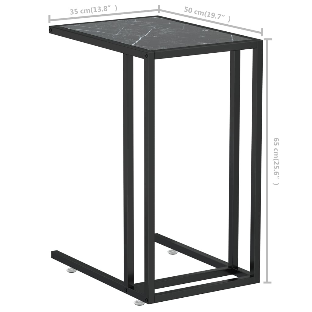 sidebord 50x35x65 cm hærdet glas sort marmor