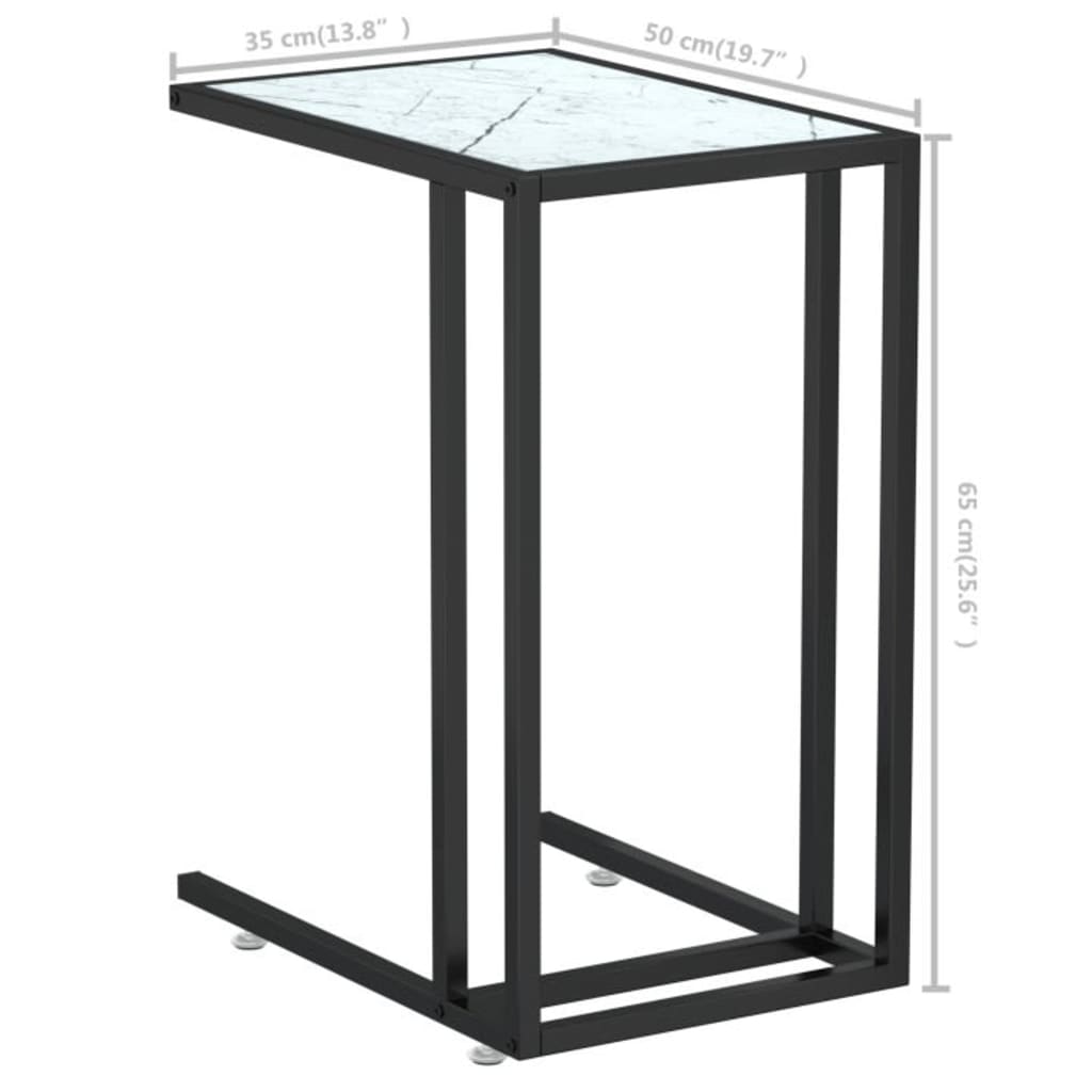 sidebord 50x35x65 cm hærdet glas hvid marmor