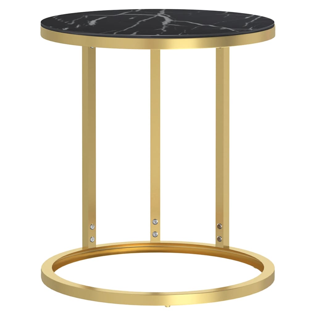 sidebord 45 cm hærdet glas guldfarvet og sort marmor