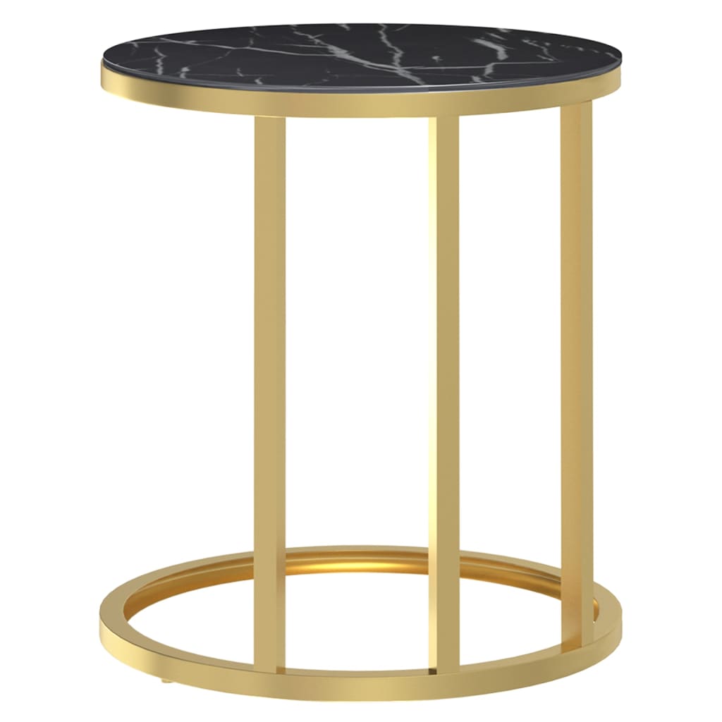 sidebord 45 cm hærdet glas guldfarvet og sort marmor