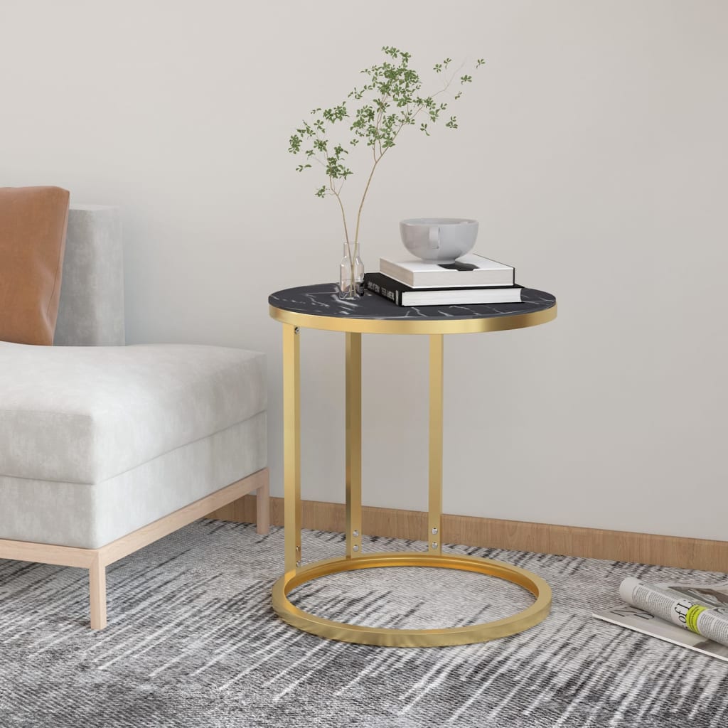 sidebord 45 cm hærdet glas guldfarvet og sort marmor