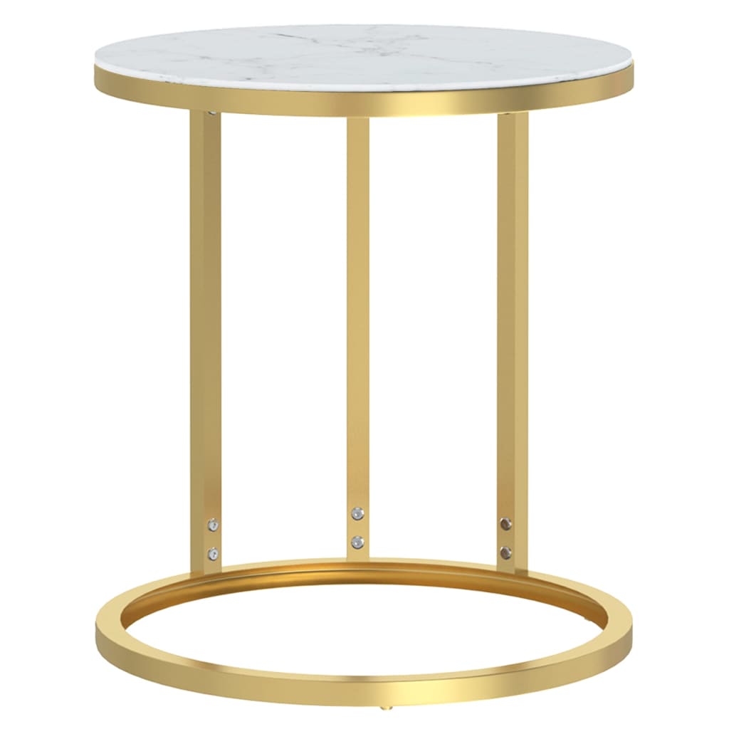 sidebord 45 cm hærdet glas guldfarvet og hvid marmoreffekt