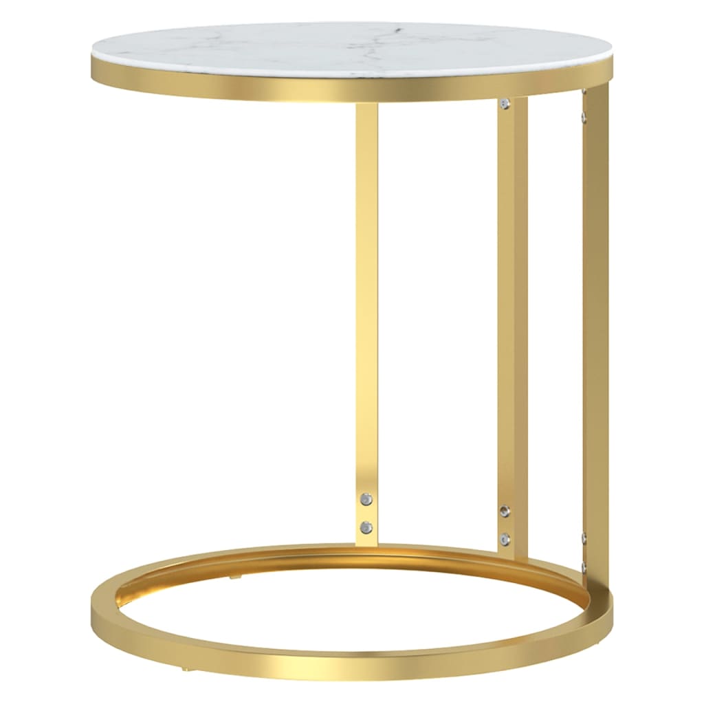 sidebord 45 cm hærdet glas guldfarvet og hvid marmoreffekt
