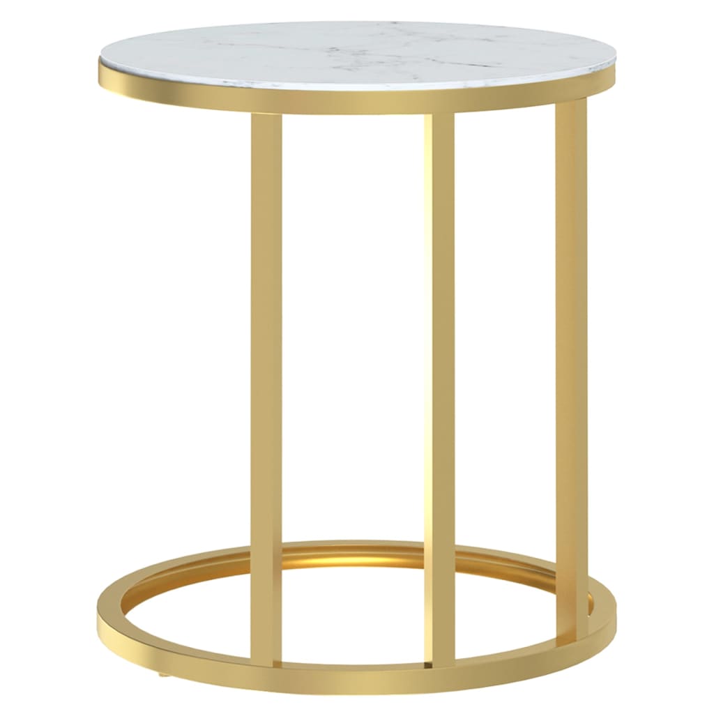 sidebord 45 cm hærdet glas guldfarvet og hvid marmoreffekt