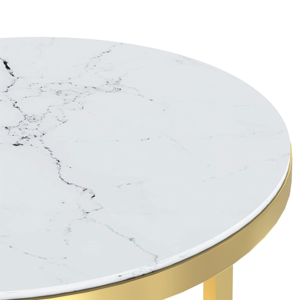 sidebord 45 cm hærdet glas guldfarvet og hvid marmoreffekt