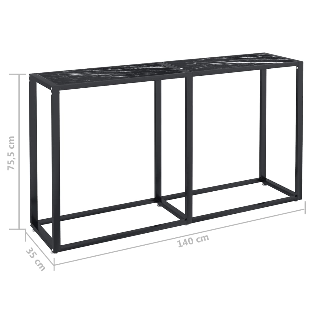 konsolbord 140x35x75,5 cm hærdet glas sort marmor