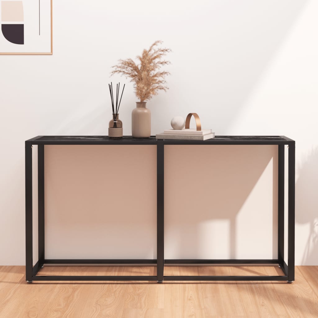 konsolbord 140x35x75,5 cm hærdet glas sort marmor