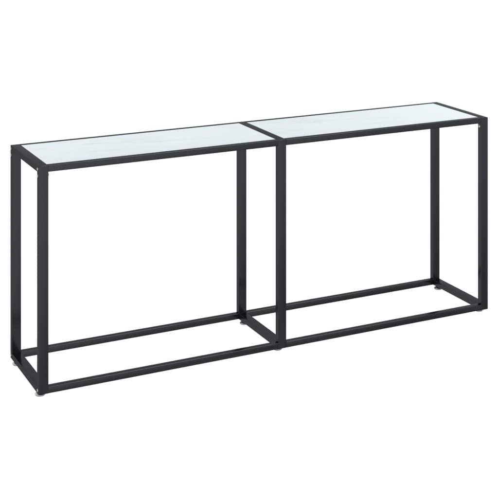 konsolbord 180x35x75,5 cm hærdet glas hvid marmor