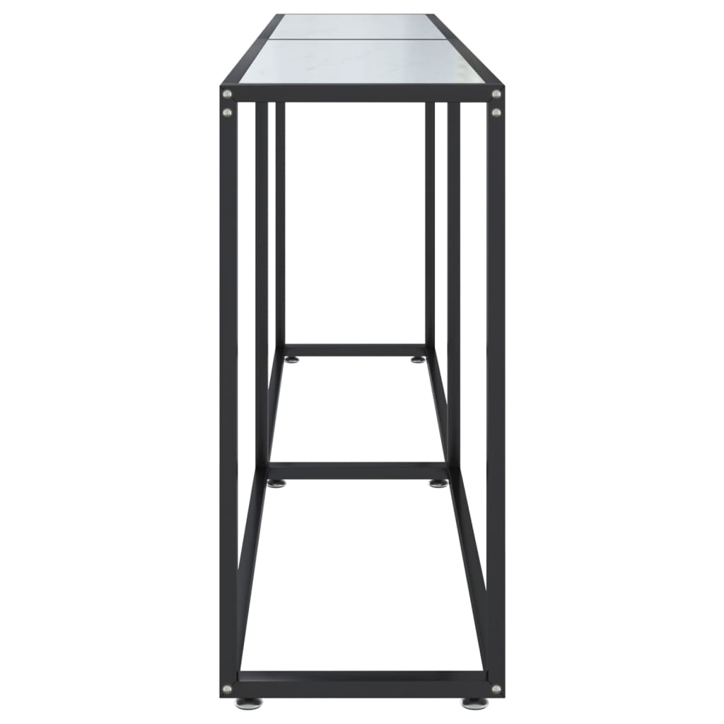 konsolbord 180x35x75,5 cm hærdet glas hvid marmor