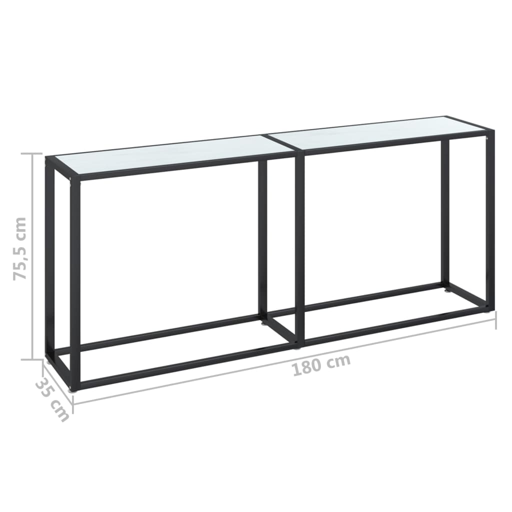 konsolbord 180x35x75,5 cm hærdet glas hvid marmor