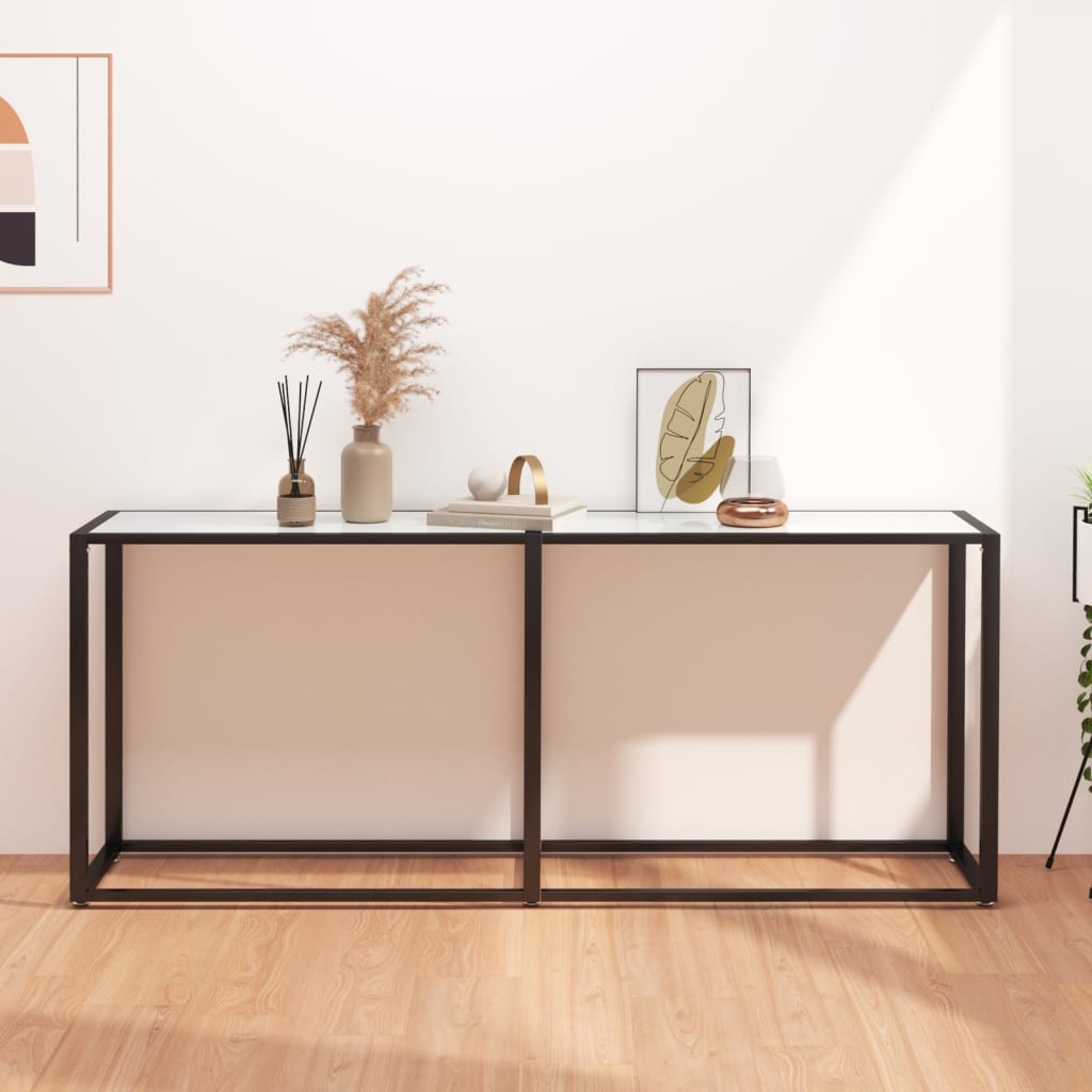 konsolbord 180x35x75,5 cm hærdet glas hvid marmor
