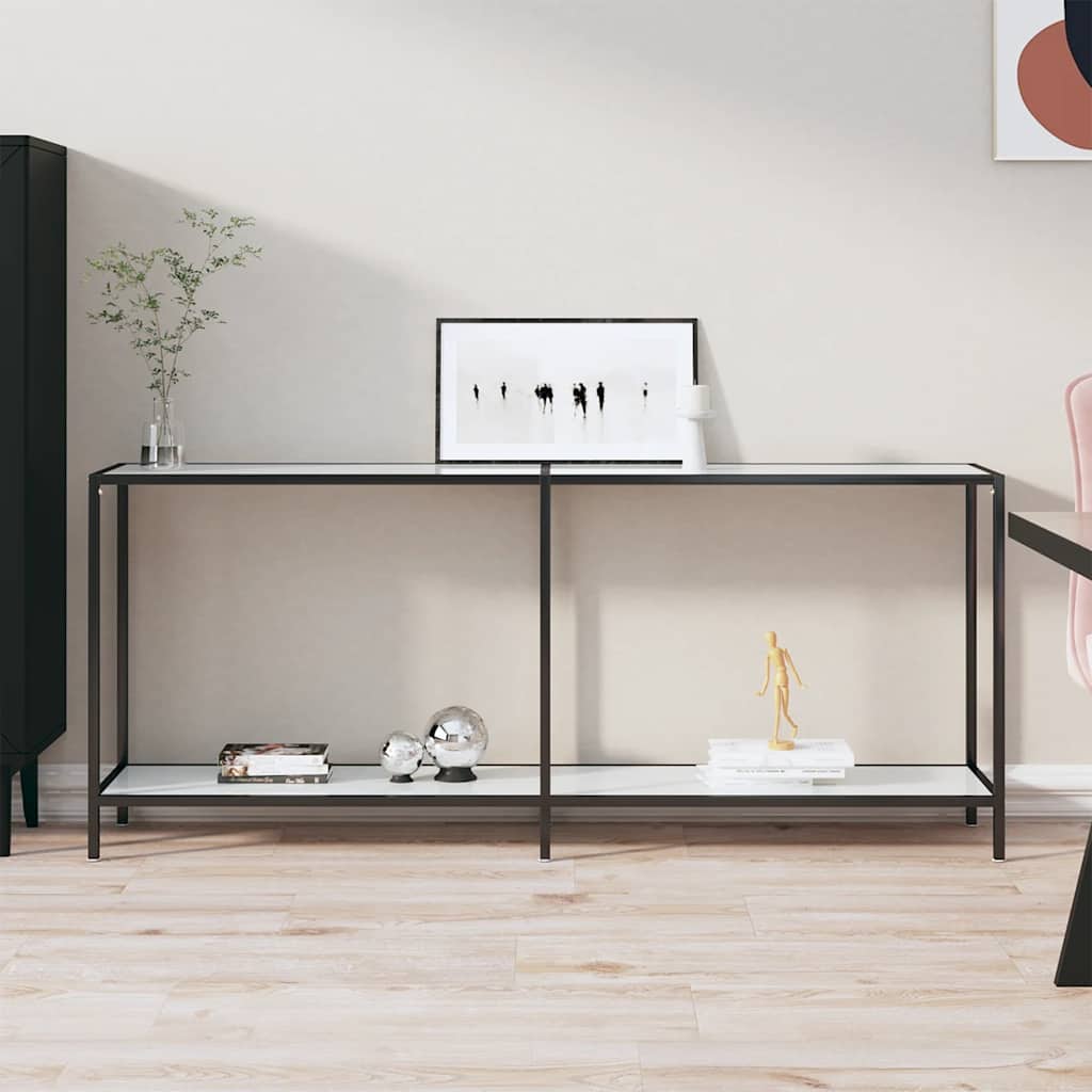 konsolbord 180x35x75,5 cm hærdet glas hvid